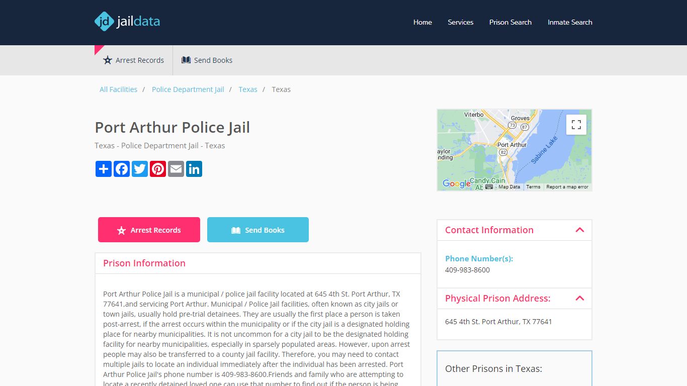 Port Arthur Police Jail Inmate Search and Prisoner Info - Port Arthur, TX